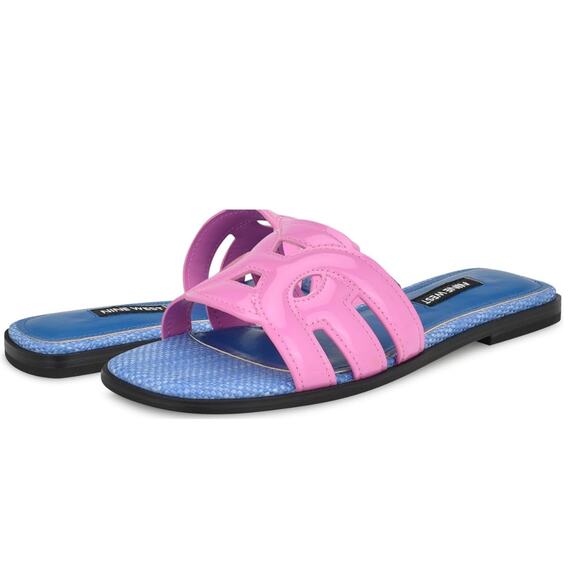 NEW Nine West Geena Cutout Flat Slip-On Sandals Light Magenta Patent Size 7.5M - Picture 6 of 6